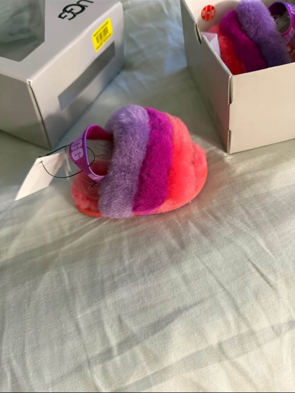 UGG Kids Multicolor Fluffy Slide - Coral, Magenta & Lavender